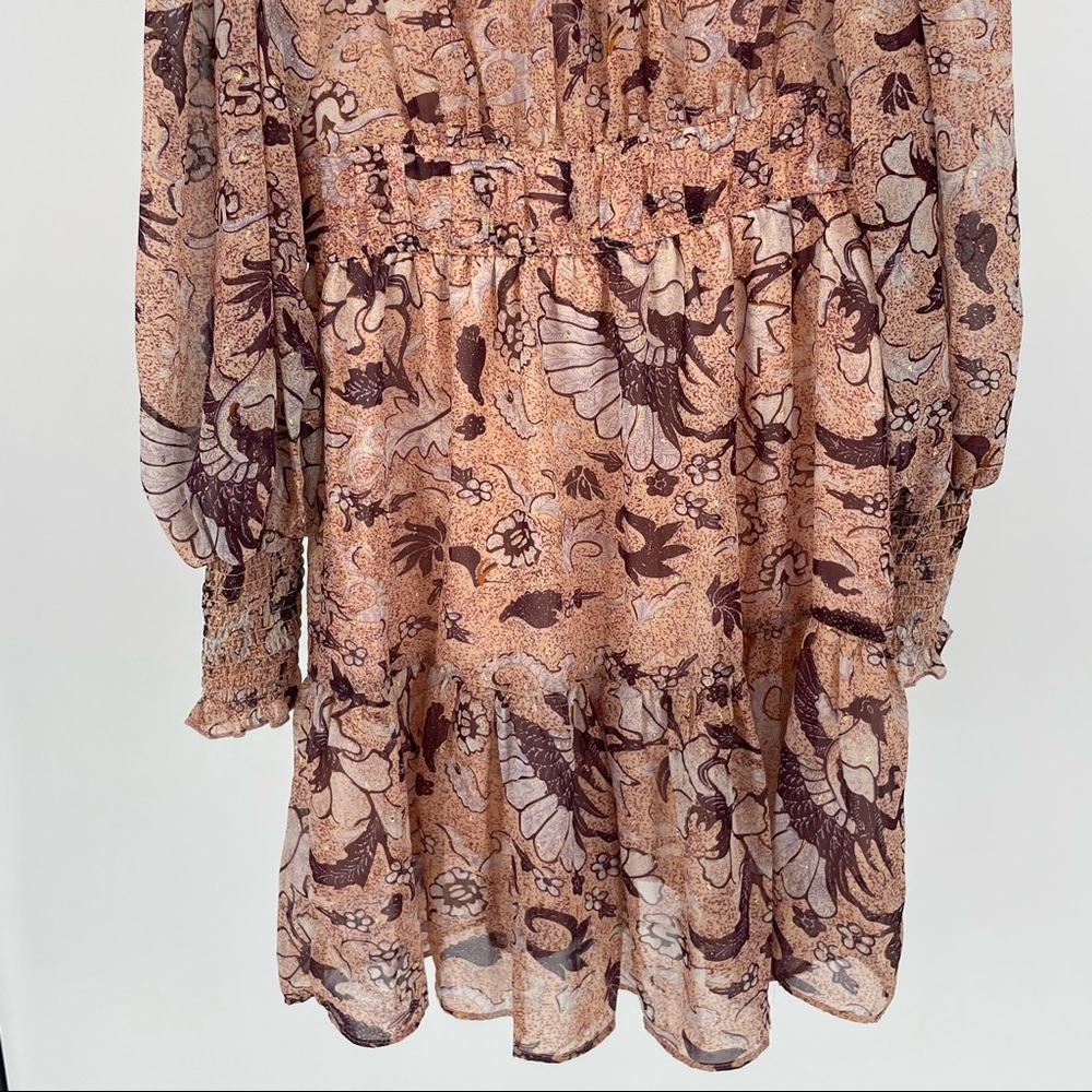 O.P.T NWT FLORAL DEGAGE PEACH ROSE GOLD METALLIC BOHO PEASANT DRESS SMALL ANTHRO - Picture 8 of 11
